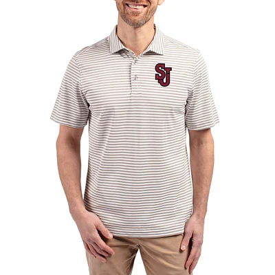 Men's Cutter & Buck Gray St. John's Red Storm Virtue Eco Pique Stripe Recycled DryTec Polo