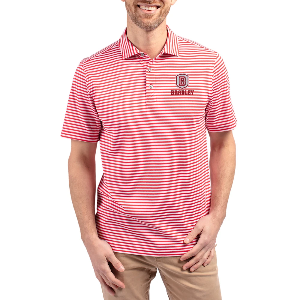 Men's Cutter & Buck Bradley Braves Virtue Eco Pique Stripe Recycled DryTec Polo