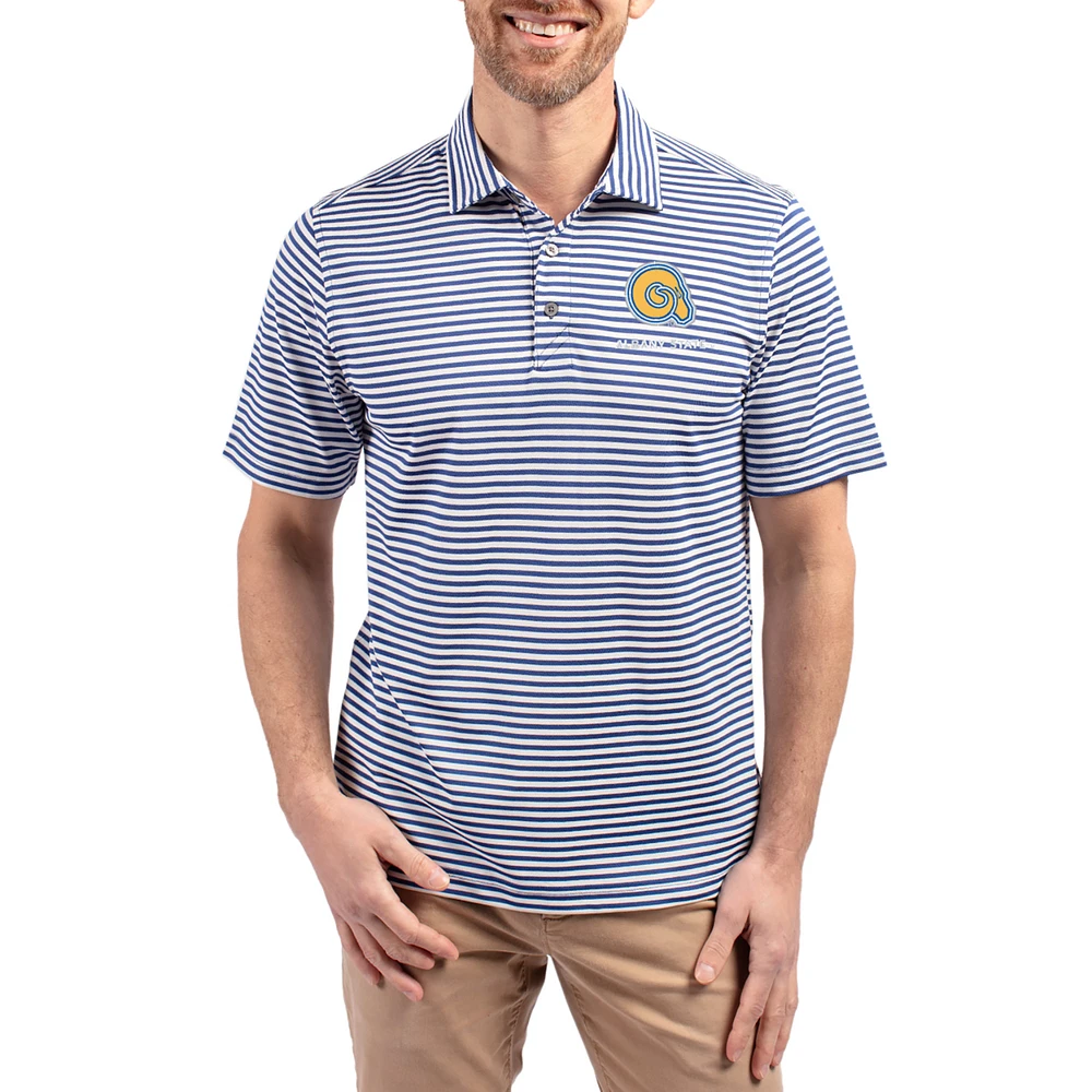 Men's Cutter & Buck Albany State Golden Rams Virtue Eco Pique Stripe Recycled DryTec Polo