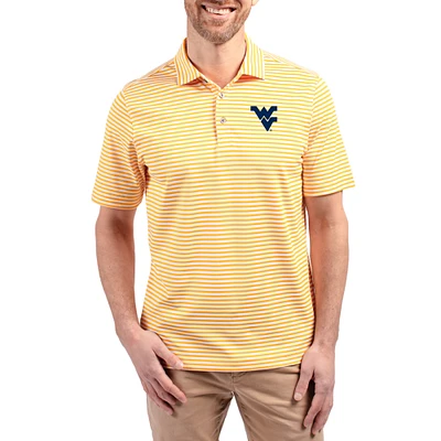 Men's Cutter & Buck Gold West Virginia Mountaineers Virtue Eco Pique Stripe Recycled DryTec Polo