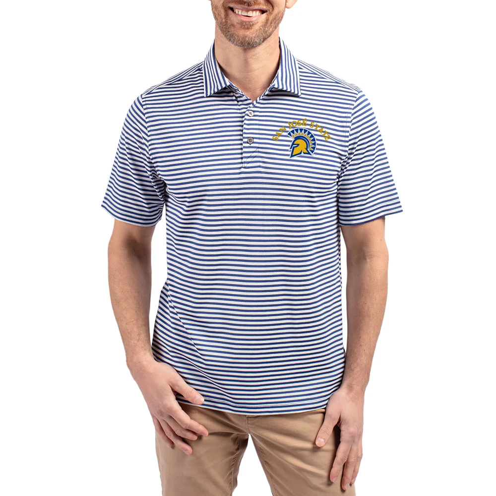 Men's Cutter & Buck Royal San Jose State Spartans Virtue Eco Pique Stripe Recycled DryTec Polo