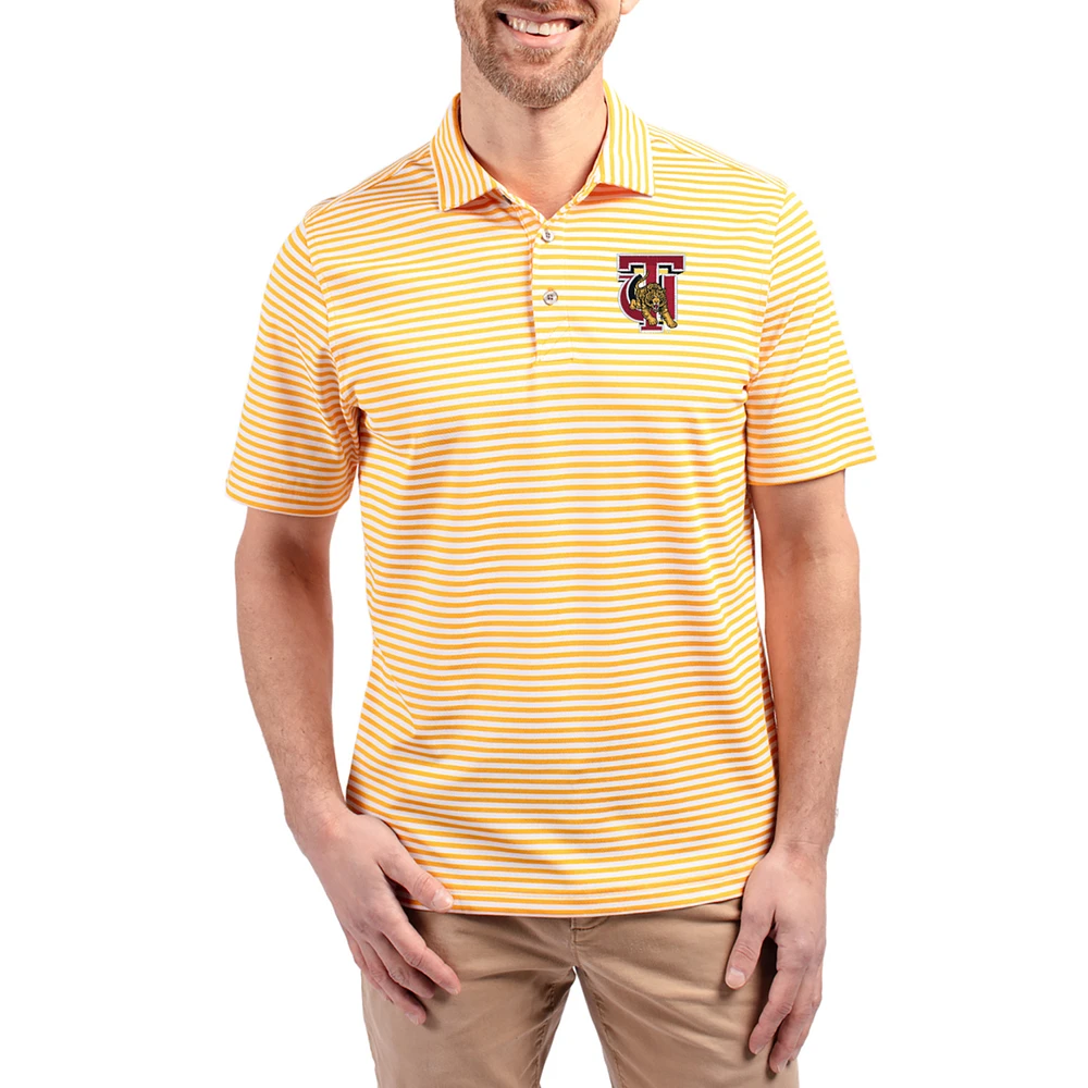 Men's Cutter & Buck Gold Tuskegee Golden Tigers Virtue Eco Pique Stripe Recycled DryTec Polo