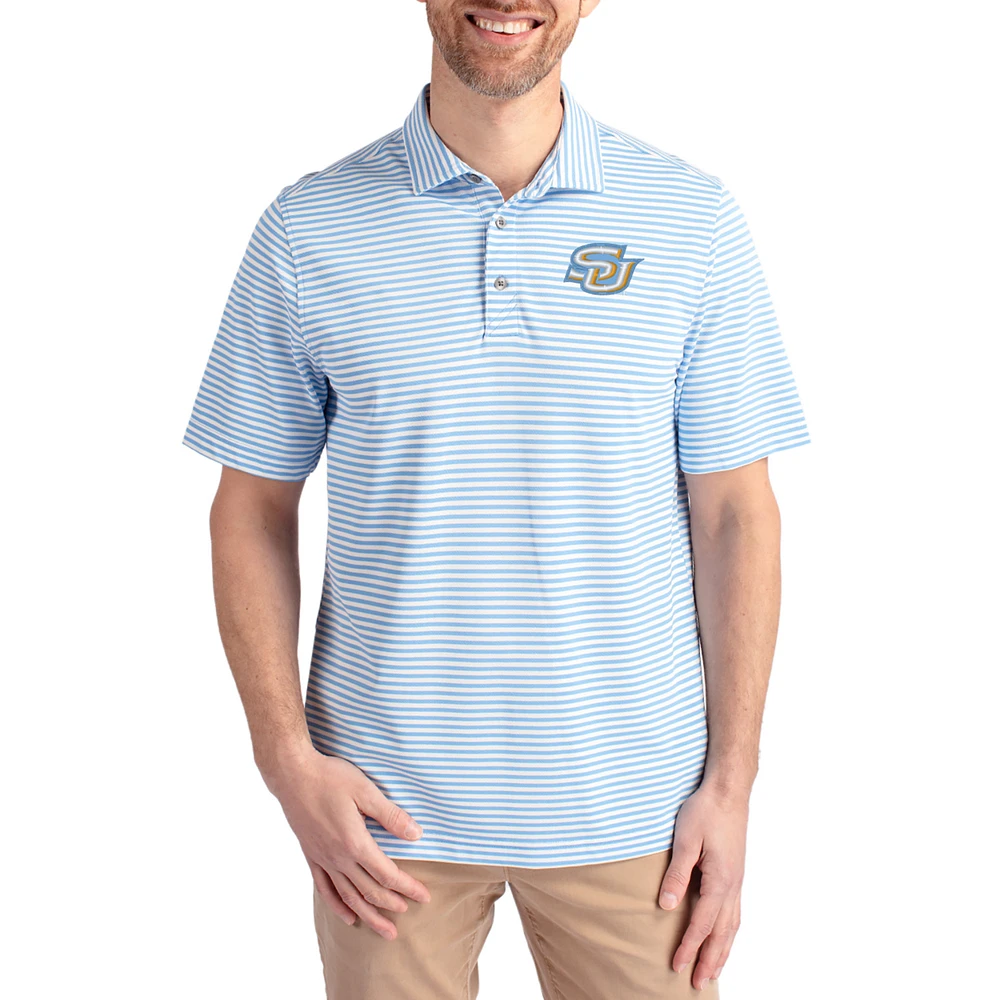 Men's Cutter & Buck Powder Blue Southern University Jaguars Virtue Eco Pique Stripe Recycled DryTec Polo