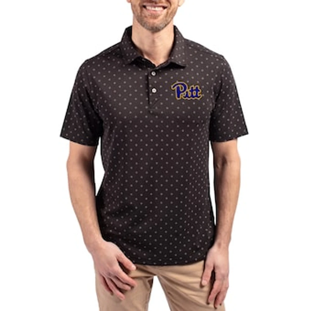 Men's Cutter & Buck Black Pitt Panthers Virtue Eco Pique Tile Print Recycled DryTec Polo