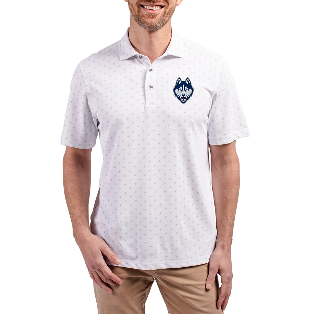 Men's Cutter & Buck White UConn Huskies Virtue Eco Pique Tile Print Recycled DryTec Polo
