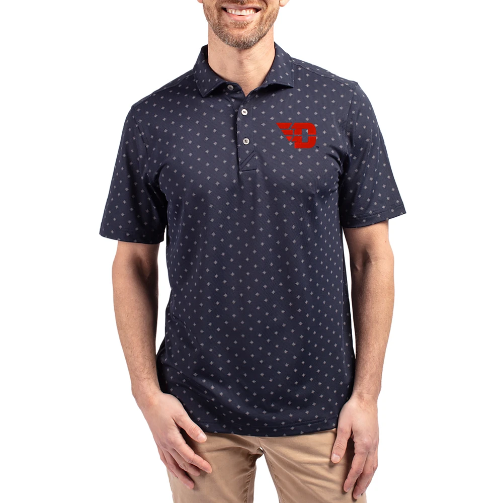 Men's Cutter & Buck Navy Dayton Flyers Virtue Eco Pique Tile Print Recycled DryTec Polo