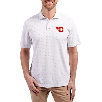 Men's Cutter & Buck White Dayton Flyers Virtue Eco Pique Tile Print Recycled DryTec Polo