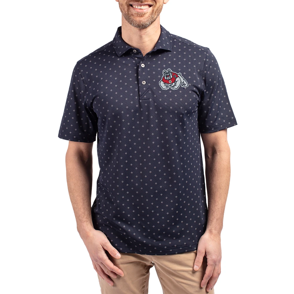 Men's Cutter & Buck Navy Fresno State Bulldogs Virtue Eco Pique Tile Print Recycled DryTec Polo