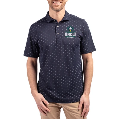 Men's Cutter & Buck Navy UNC Wilmington Seahawks Virtue Eco Pique Tile Print Recycled DryTec Polo