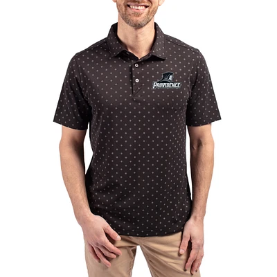 Men's Cutter & Buck Black Providence Friars Virtue Eco Pique Tile Print Recycled DryTec Polo