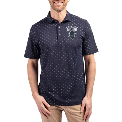 Men's Cutter & Buck Navy Howard Bison Virtue Eco Pique Tile Print Recycled DryTec Polo