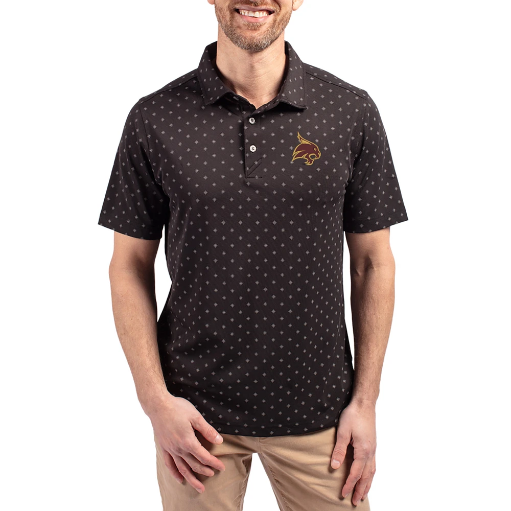 Men's Cutter & Buck Black Texas State Bobcats Virtue Eco Pique Tile Print Recycled DryTec Polo