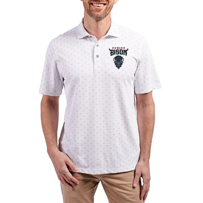Men's Cutter & Buck White Howard Bison Virtue Eco Pique Tile Print Recycled DryTec Polo