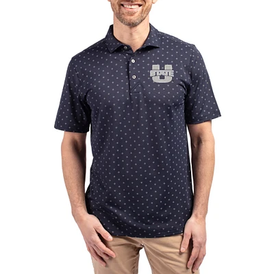 Men's Cutter & Buck Navy Utah State Aggies Virtue Eco Pique Tile Print Recycled DryTec Polo