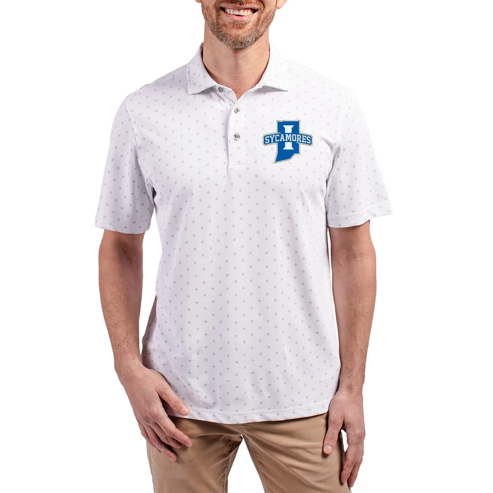 Men's Cutter & Buck Indiana State Sycamores Virtue Eco Pique Tile Print Recycled DryTec Polo