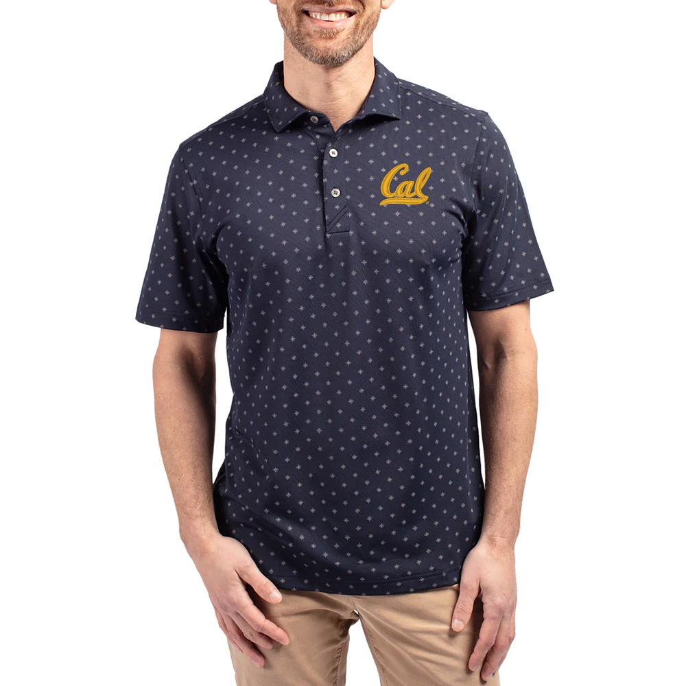 Men's Cutter & Buck Navy Cal Bears Virtue Eco Pique Tile Print Recycled DryTec Polo