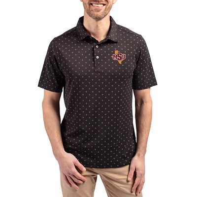 Men's Cutter & Buck Black Midwestern State Mustangs Virtue Eco Pique Tile Print Recycled DryTec Polo