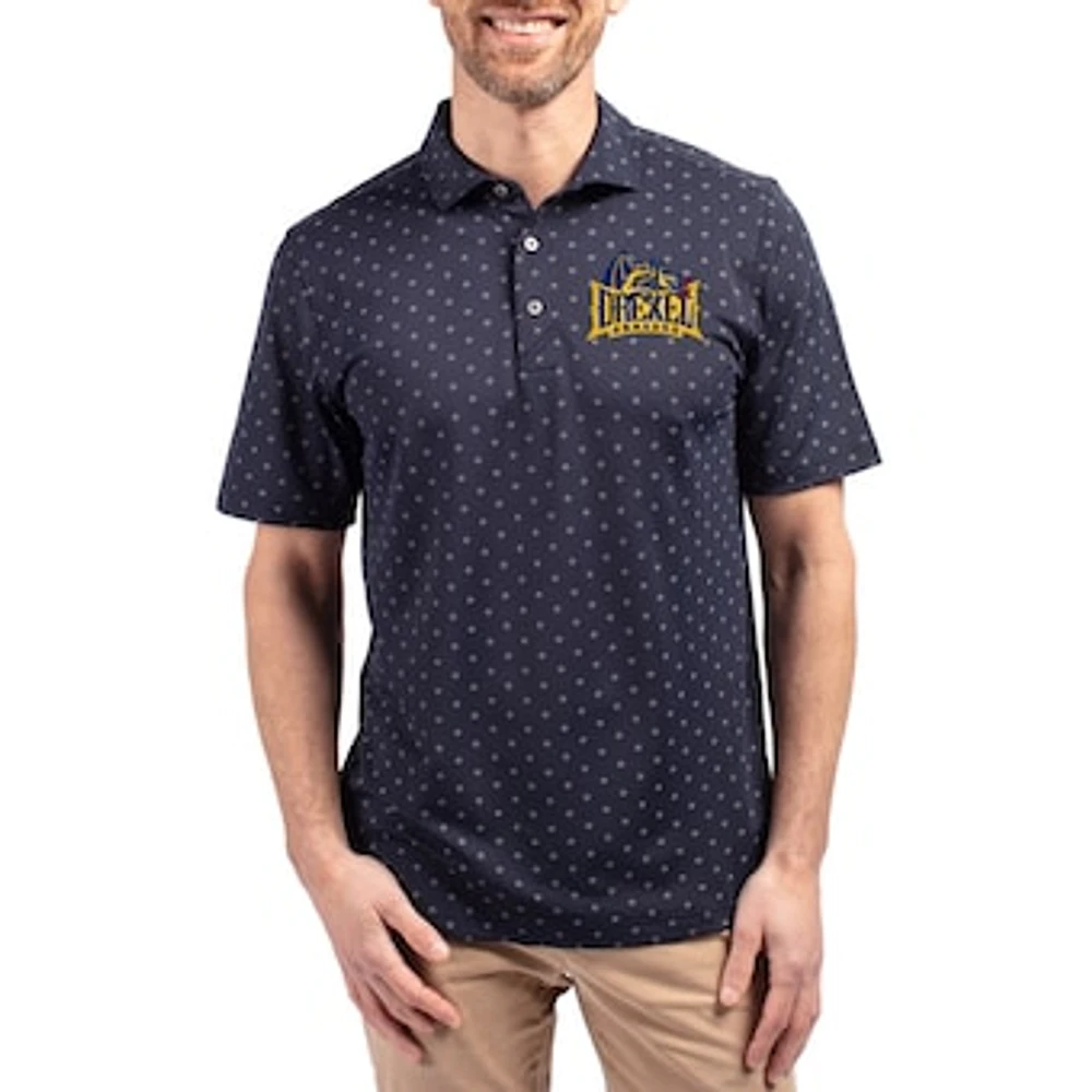 Men's Cutter & Buck Navy Drexel Dragons Virtue Eco Pique Tile Print Recycled DryTec Polo