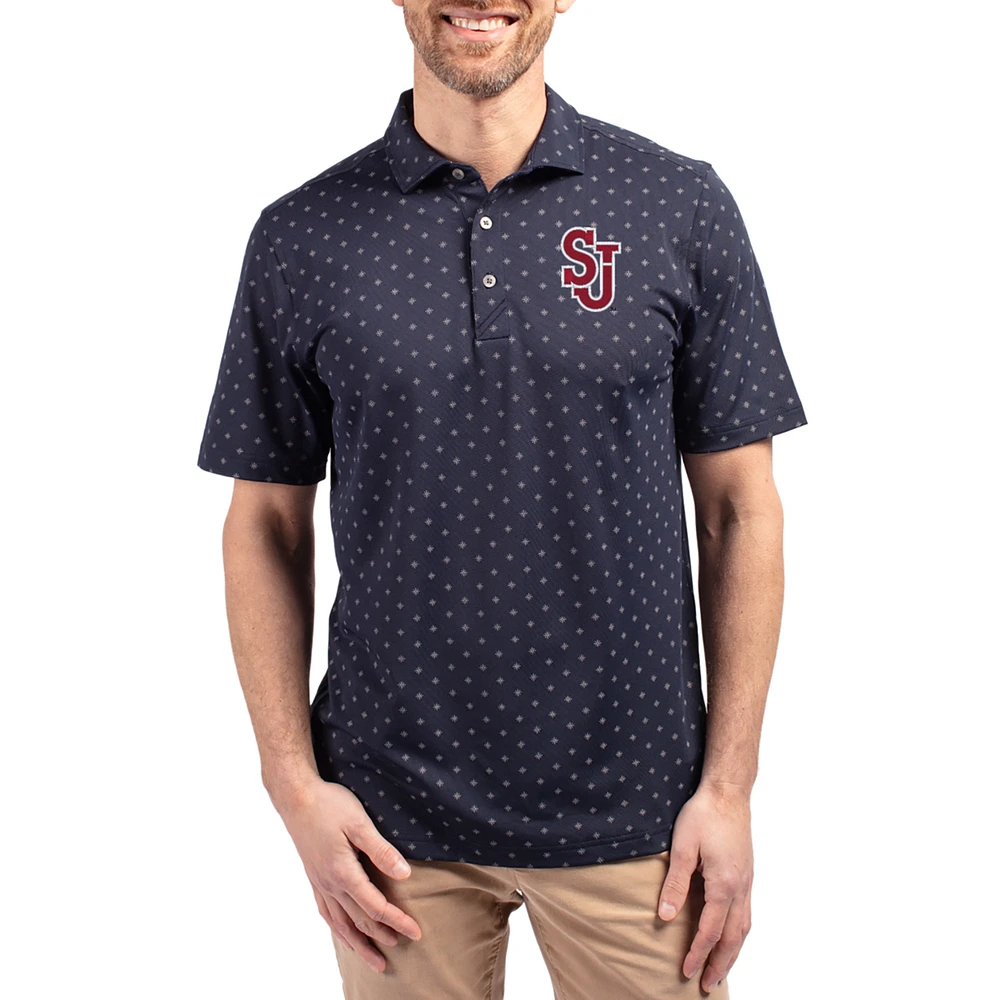 Men's Cutter & Buck Navy St. John's Red Storm Virtue Eco Pique Tile Print Recycled DryTec Polo
