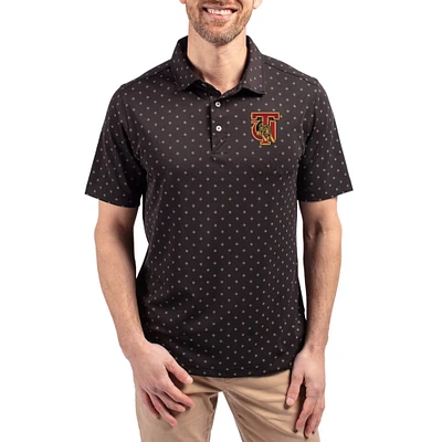 Men's Cutter & Buck Black Tuskegee Golden Tigers Virtue Eco Pique Tile Print Recycled DryTec Polo