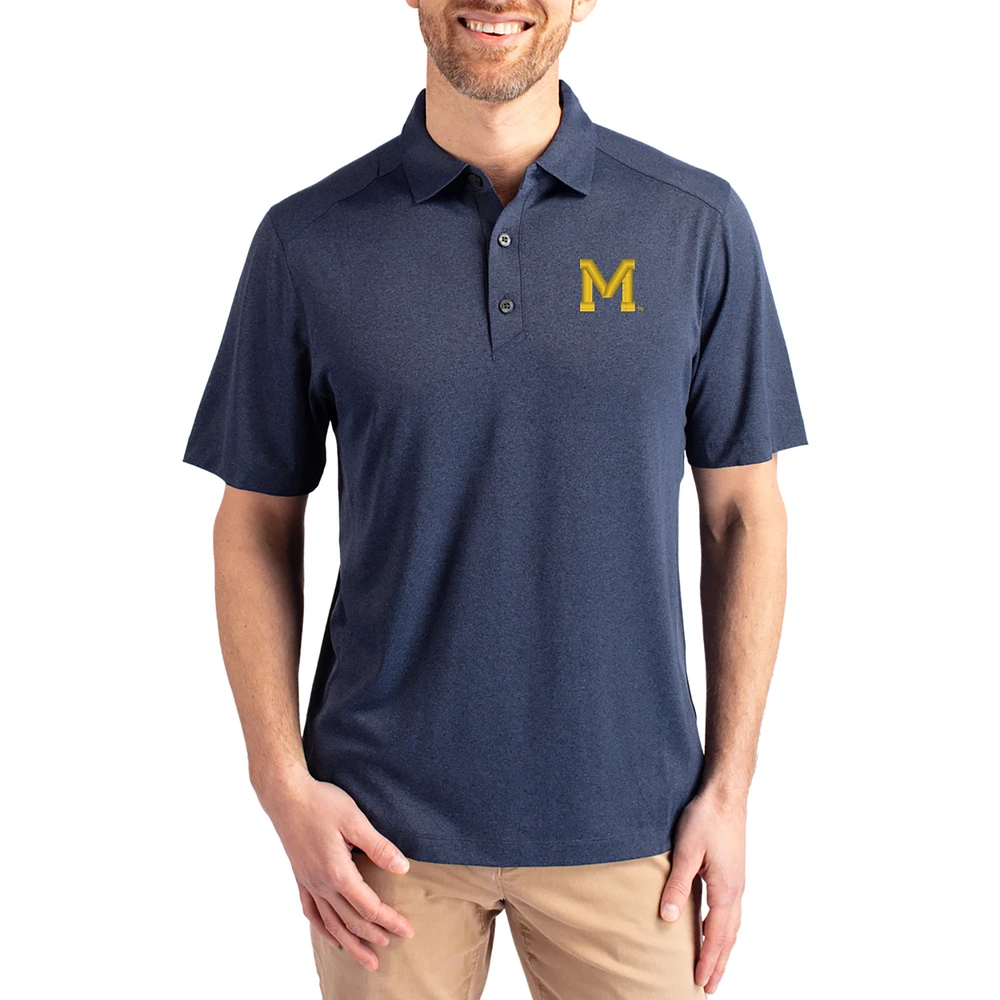 Men's Cutter & Buck Heather Navy Michigan Wolverines Forge Eco Stretch Recycled Polo