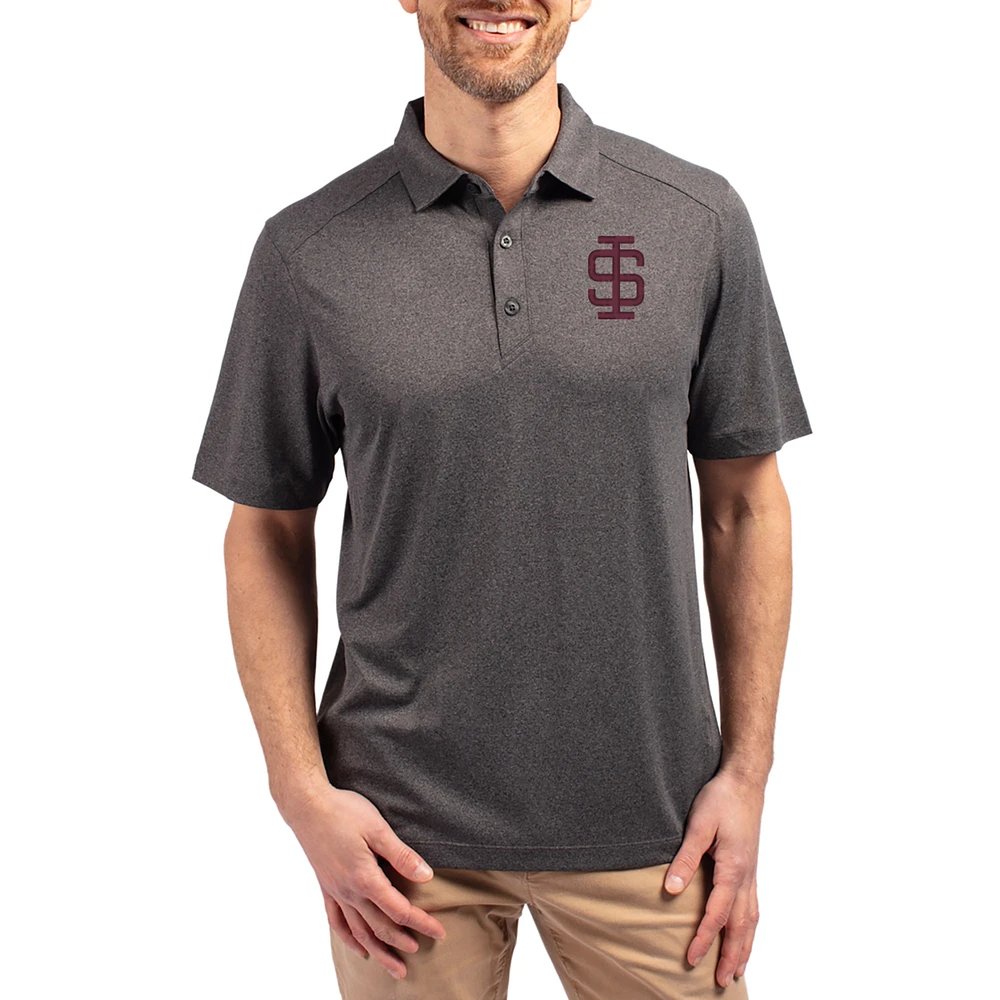 Men's Cutter & Buck Heather Black Southern Illinois Salukis Forge Eco Stretch Recycled Polo