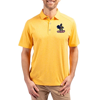Men's Cutter & Buck Heather Gold Delaware Fightin' Blue Hens Forge Eco Stretch Recycled Polo