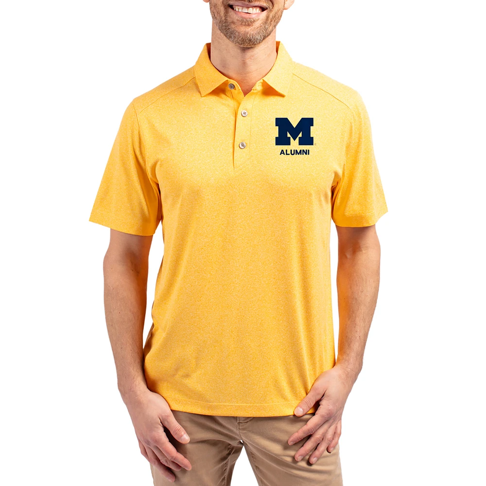 Men's Cutter & Buck Heather Gold Michigan Wolverines Forge Alumni Eco Stretch Recycled Polo