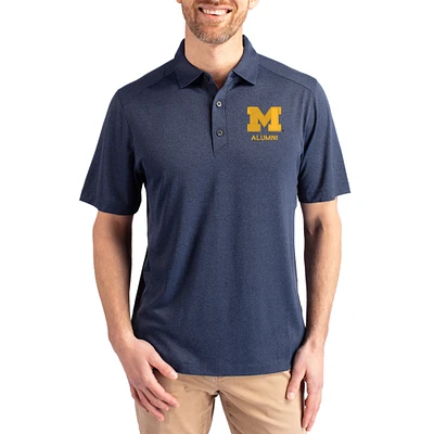 Men's Cutter & Buck Heather Navy Michigan Wolverines Forge Alumni Eco Stretch Recycled Polo