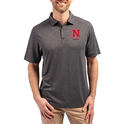 Men's Cutter & Buck Heather Black Nebraska Huskers Forge Alumni Eco Stretch Recycled Polo