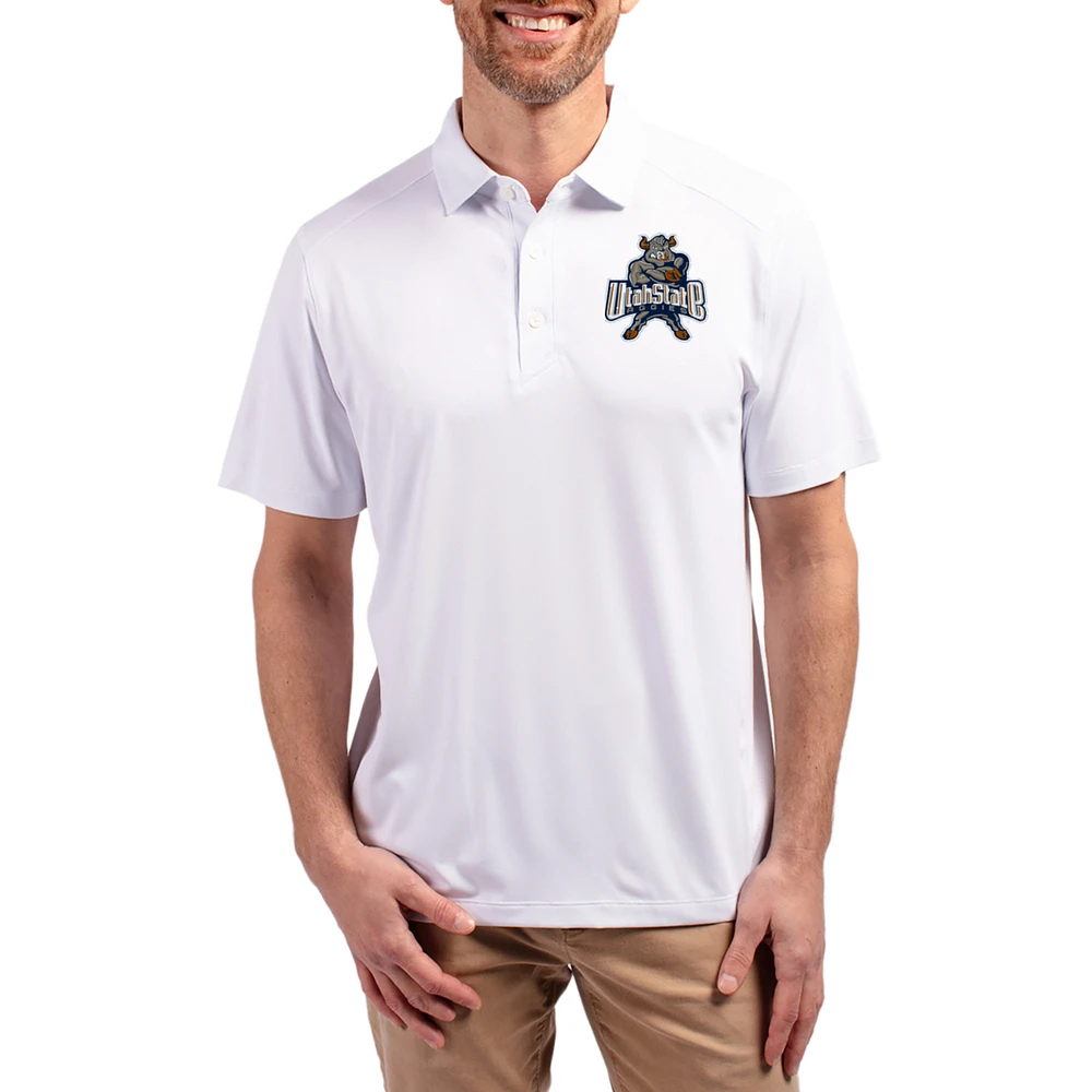 Men's Cutter & Buck White Utah State Aggies Forge Vault Eco Stretch Recycled Polo