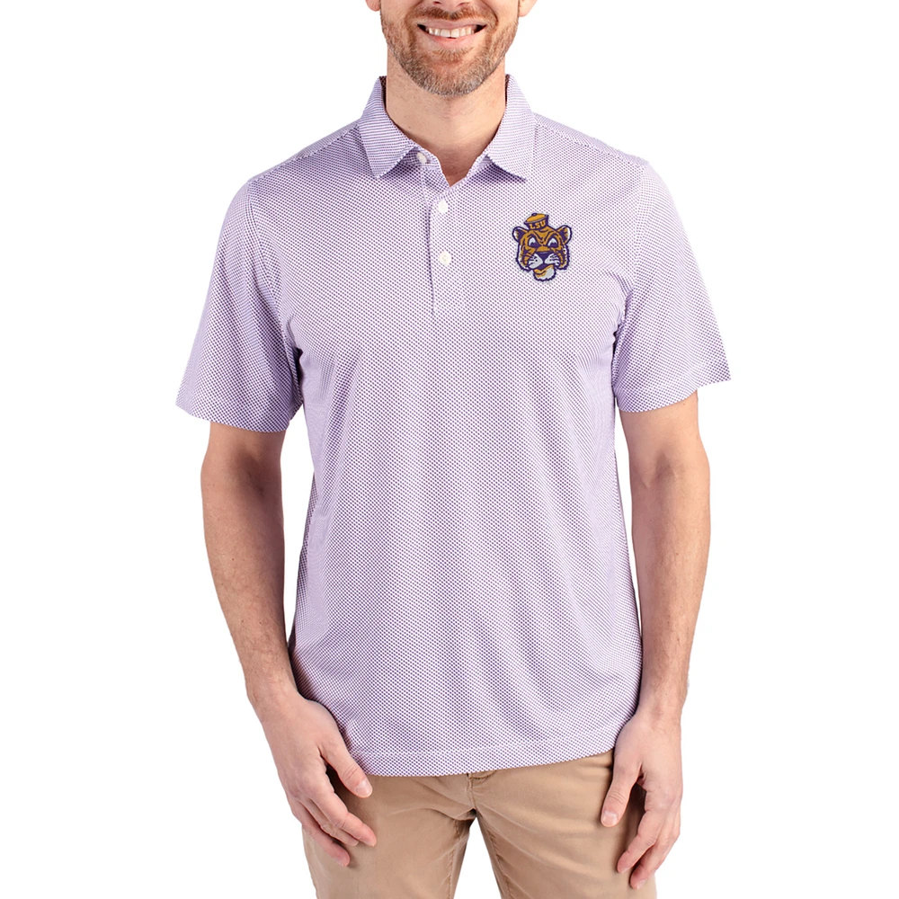 Men's Cutter & Buck White LSU Tigers Pike Eco Symmetry Print Stretch Polo