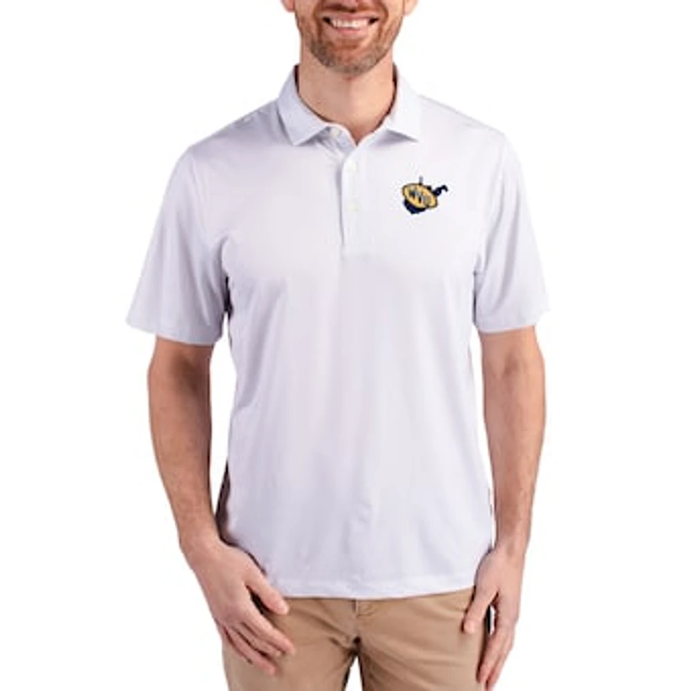Men's Cutter & Buck White West Virginia Mountaineers Pike Eco Symmetry Print Stretch Polo