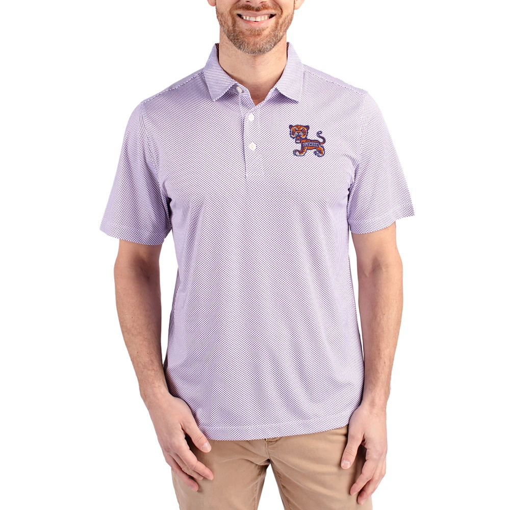 Men's Cutter & Buck White/ Clemson Tigers Pike Eco Symmetry Print Stretch Polo