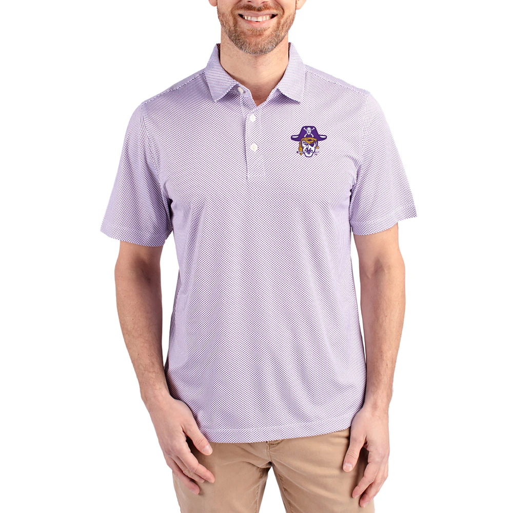 Men's Cutter & Buck White/ ECU Pirates Pike Eco Symmetry Print Stretch Polo