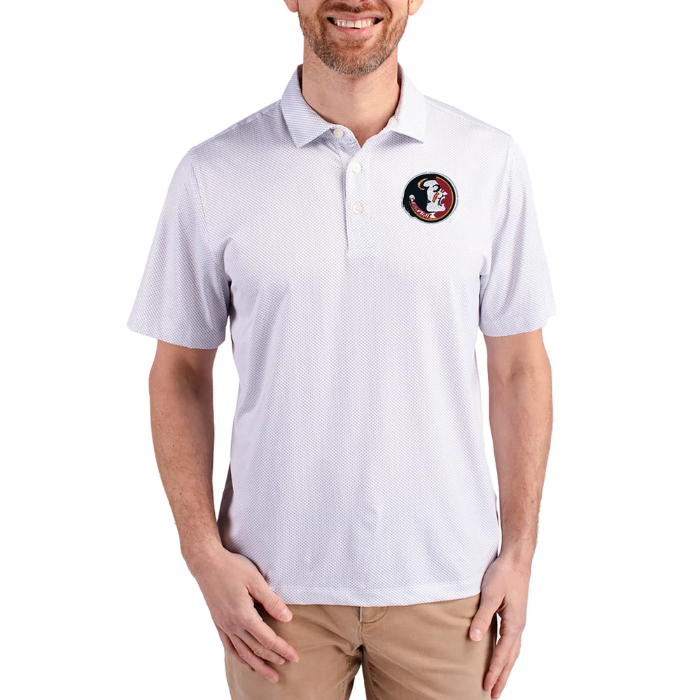 Men's Cutter & Buck White Florida State Seminoles Pike Eco Symmetry Print Stretch Polo