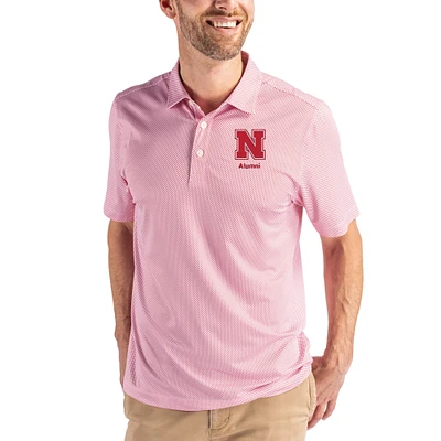 Men's Cutter & Buck White/Scarlet Nebraska Huskers Alumni Pike Eco Symmetry Print Stretch Recycled Polo