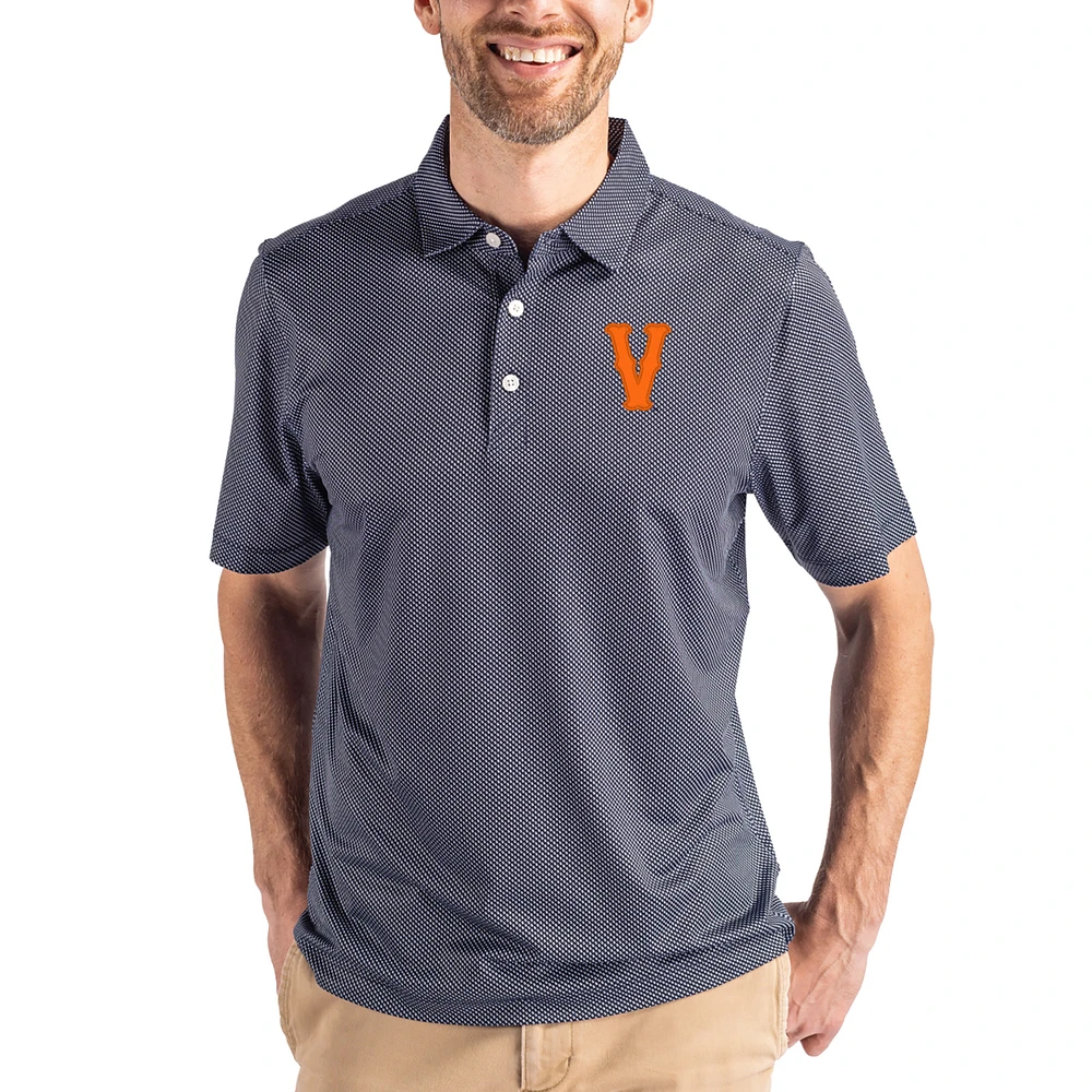 Men's Cutter & Buck Navy Virginia Cavaliers Vault Pike Eco Symmetry Print Stretch Recycled Polo