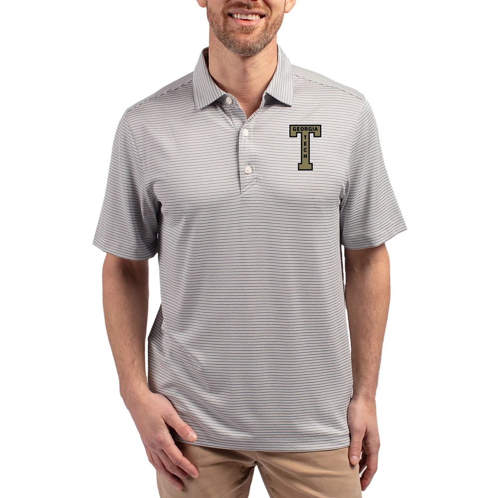 Men's Cutter & Buck Gray Georgia Tech Yellow Jackets Forge Eco Double Stripe Stretch Recycled Polo