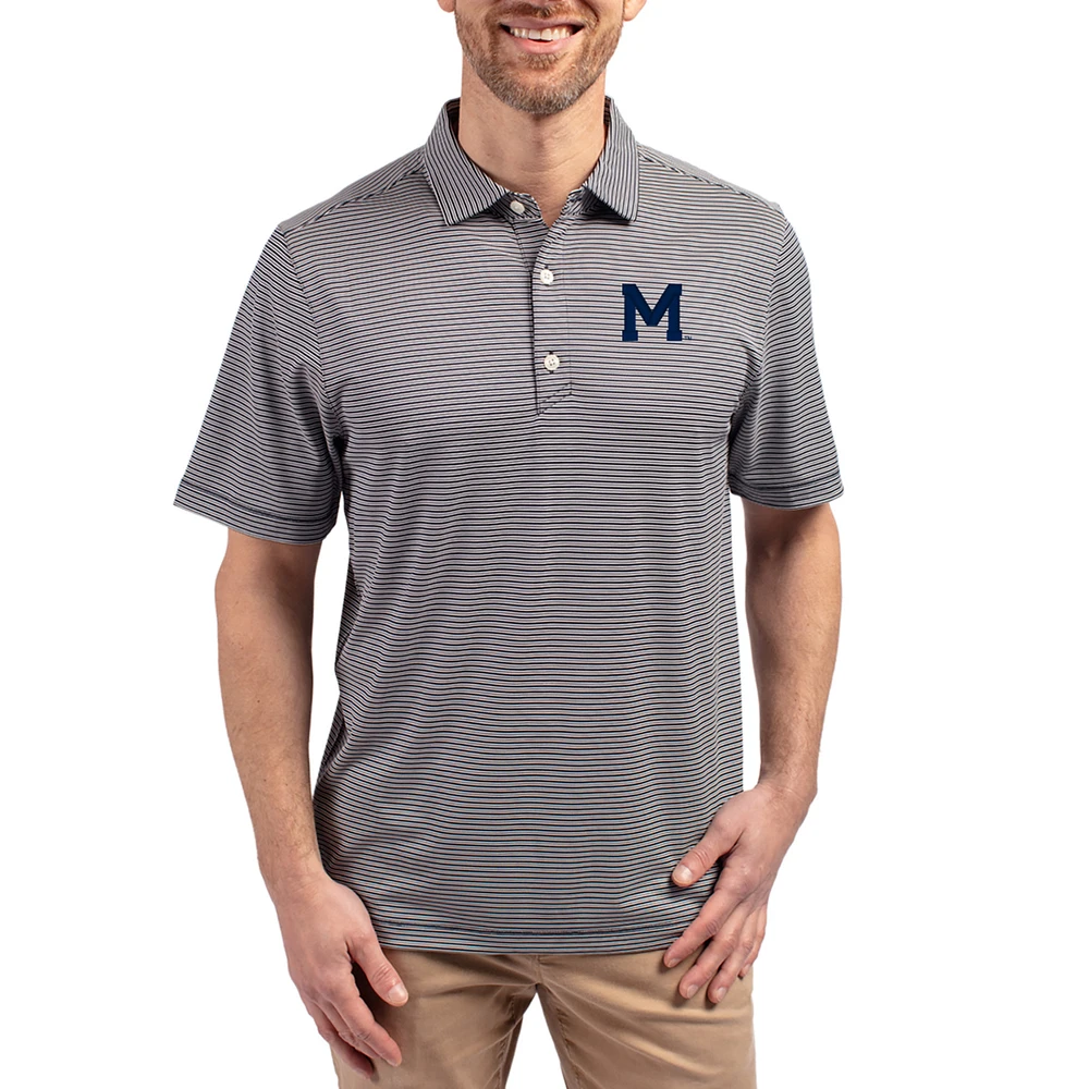 Men's Cutter & Buck Navy Michigan Wolverines Forge Eco Double Stripe Stretch Recycled Polo