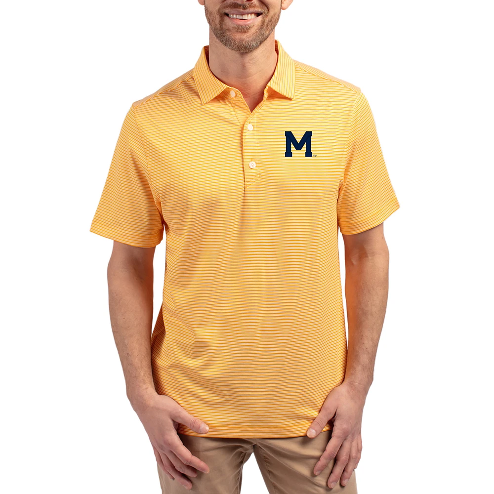 Men's Cutter & Buck Gold Michigan Wolverines Forge Eco Double Stripe Stretch Recycled Polo