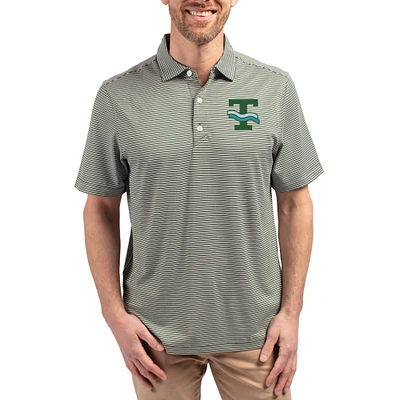 Men's Cutter & Buck Green Tulane Wave Forge Eco Double Stripe Stretch Recycled Polo