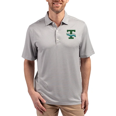 Men's Cutter & Buck Gray Tulane Green Wave Forge Eco Double Stripe Stretch Recycled Polo