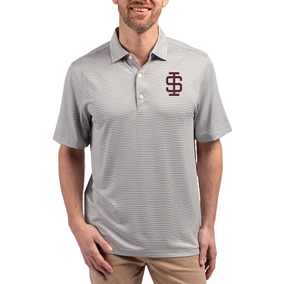Men's Cutter & Buck Southern Illinois Salukis Forge Eco Double Stripe Stretch Recycled Polo