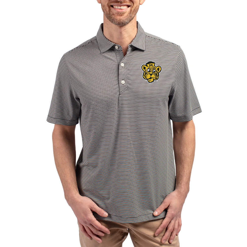 Men's Cutter & Buck Black Missouri Tigers Forge Eco Double Stripe Stretch Recycled Polo