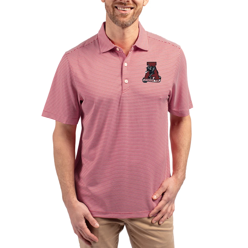 Men's Cutter & Buck Crimson Alabama Tide Forge Eco Double Stripe Stretch Recycled Polo