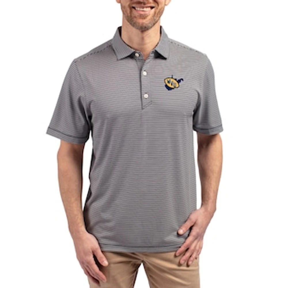 Men's Cutter & Buck Navy West Virginia Mountaineers Forge Eco Double Stripe Stretch Recycled Polo