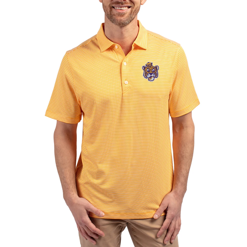 Men's Cutter & Buck Gold LSU Tigers Forge Eco Double Stripe Stretch Recycled Polo