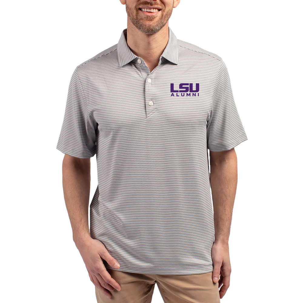 Men's Cutter & Buck Gray LSU Tigers Forge Eco Double Stripe Stretch Recycled Polo