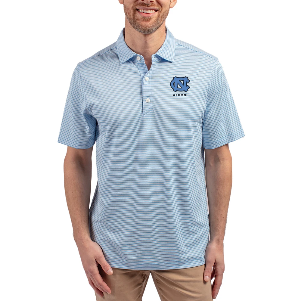 Men's Cutter & Buck Carolina Blue North Tar Heels Forge Alumni Eco Double Stripe Stretch Recycled Polo